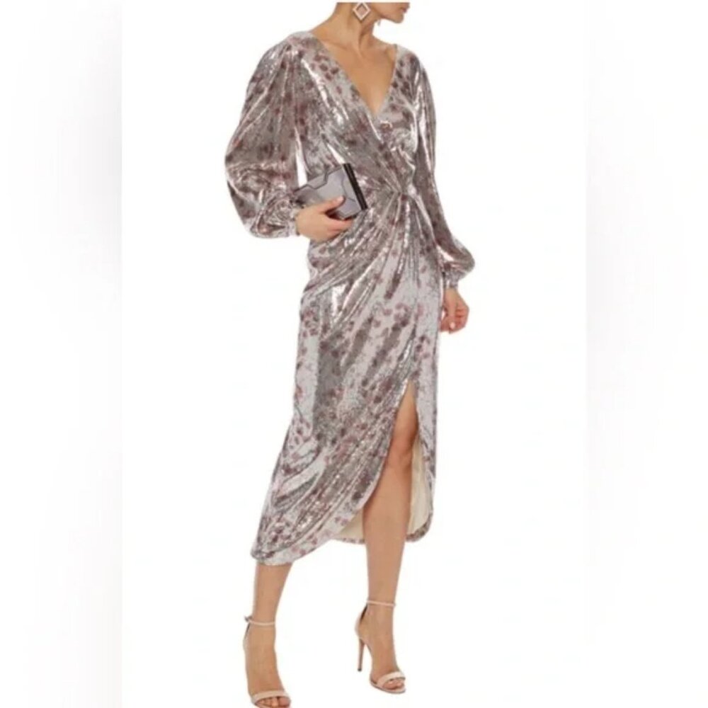 Johanna Ortiz Sequin Floral Midi Dress Size 10 | Deep V Back | Worn Once